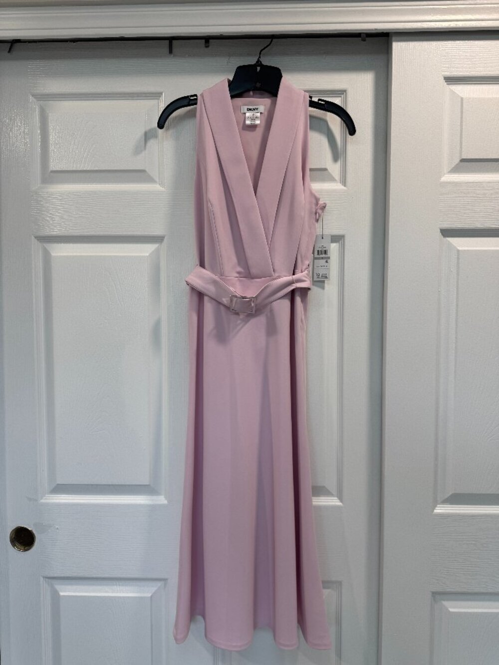DKNY Salon Stretch Fit & Flare Belted Dress Pale Blush Pink Size 0